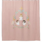 Christelijk Kerst Waterverf Angels Roze Douchegordijn (Voorkant)