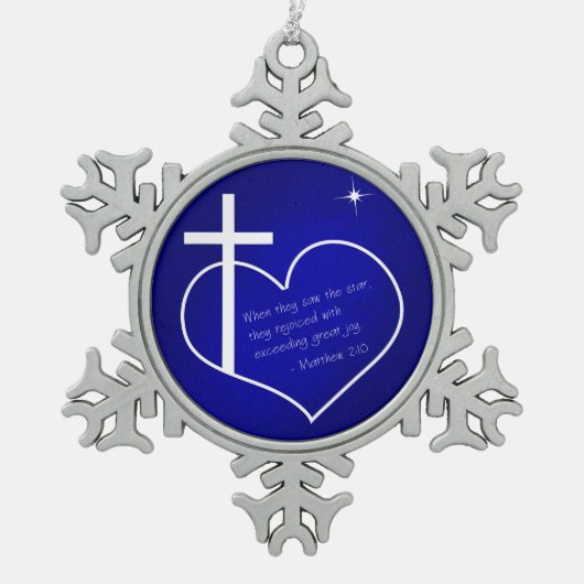Christelijk kerstblauw tin sneeuwvlok ornament (Voorkant)