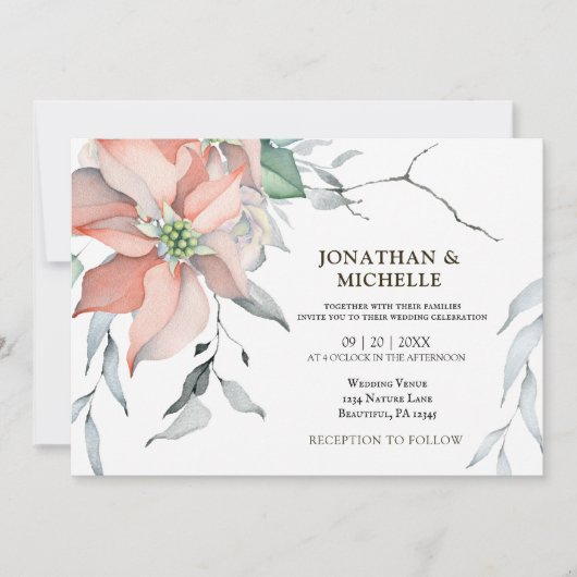 Christelijk kerstfeest Silver Pink Poinsettia Kaart (Voorkant)