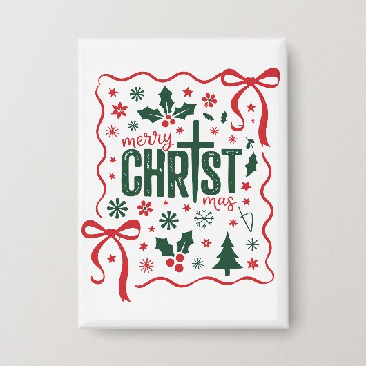 Christelijk Kerstkruis Teken Jezus Christus Geloof Button (Voorkant)