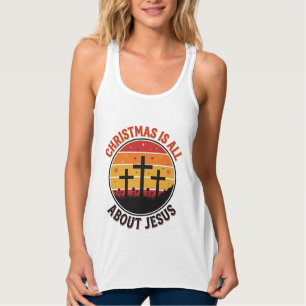 Christelijk Kerstmis Jezus Zonsondergang Kruis T-S Tanktop