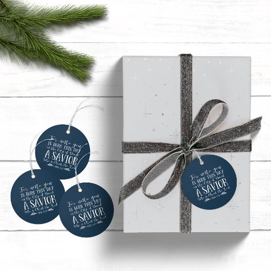 Christelijk kerstvers typografie vakantie blauw bedankjes labels