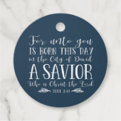 Christelijk kerstvers typografie vakantie blauw bedankjes labels (Voorkant)