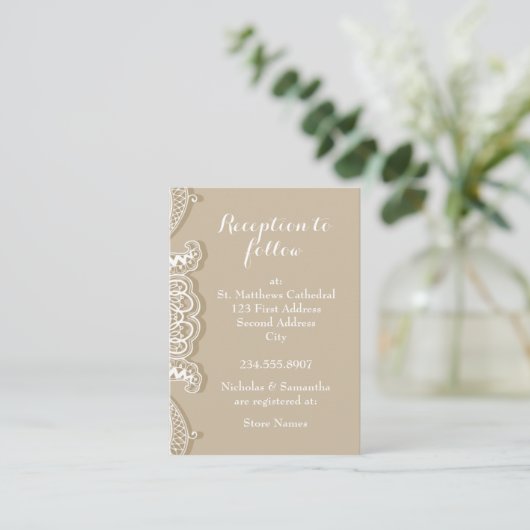 Christelijk  Klassiek White Lace Taupe Informatiekaartje (Staand voorkant)