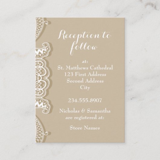 Christelijk Klassiek White Lace Taupe Informatiekaartje (Voorkant)