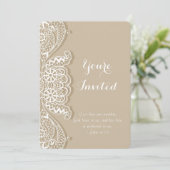 Christelijk Klassiek White Lace Taupe Wedding Kaart (Staand voorkant)