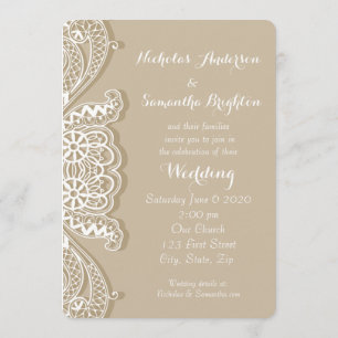 Christelijk Klassiek White Lace Taupe Wedding Kaart