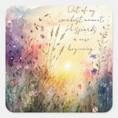 Christelijk Kleurrijke Wildflower Waterverf Verse Vierkante Sticker (Voorkant)