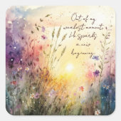 Christelijk Kleurrijke Wildflower Waterverf Verse Vierkante Sticker (Voorkant)