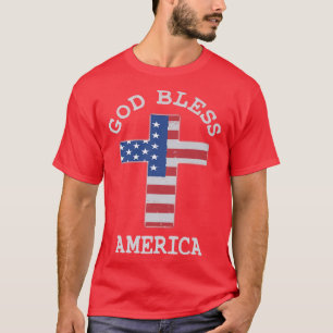 Christelijk kruis Amerikaanse vlag God zegene amer T-shirt