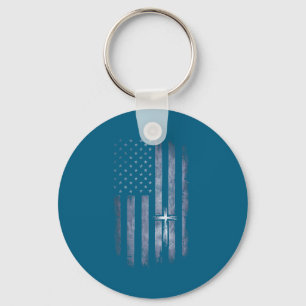 Christelijk Kruis Amerikaanse Vlag Grunge Kunstwer Sleutelhanger