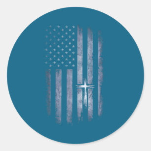 Christelijk Kruis Amerikaanse Vlag Grunge Ronde Sticker