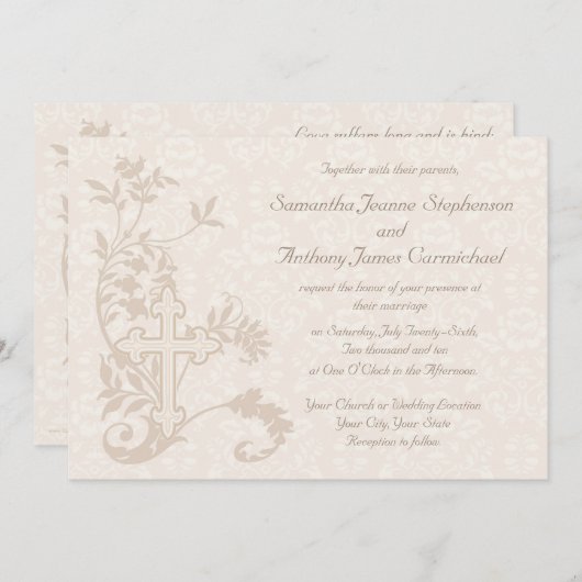 Christelijk kruis bloeien witte bruiloft uitnodigi kaart (Voorkant / Achterkant)