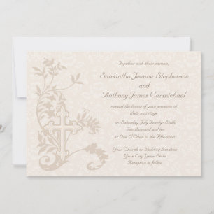 Christelijk kruis bloeien witte bruiloft uitnodigi kaart