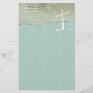 Christelijk Kruis Briefpapier Roos Op Aqua Blauw