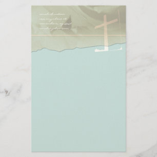 Christelijk Kruis Briefpapier Roos Op Aqua Blauw