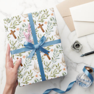 Christelijk Kruis Duif Bloem Cadeaupapier