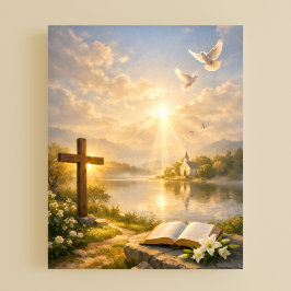 Christelijk Kruis en Bijbel Zonsopgang Poster