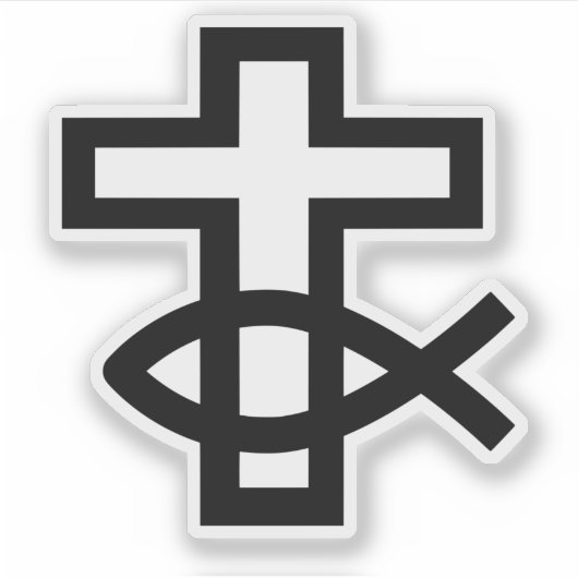 Christelijk kruis en Ichthus vissymbool Sticker (Voorkant)