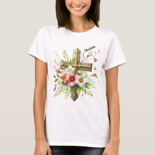 Christelijk kruis gemarkeerd door Floral Spring Ha T-shirt