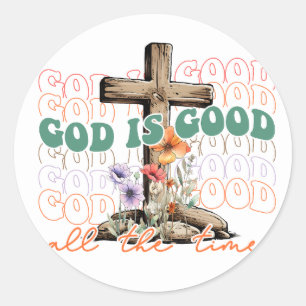 Christelijk Kruis God is Altijd Goed Ronde Sticker