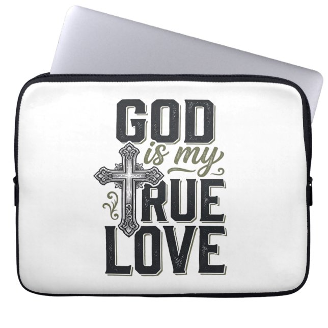 Christelijk Kruis God Is Mijn Ware Liefde Vector Laptop Sleeve (Voorkant)