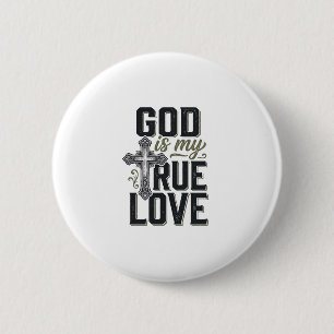 Christelijk Kruis God Is Mijn Ware Liefde Vector Ronde Button 5,7 Cm