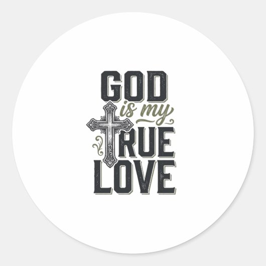 Christelijk Kruis God Is Mijn Ware Liefde Vector Ronde Sticker (Voorkant)