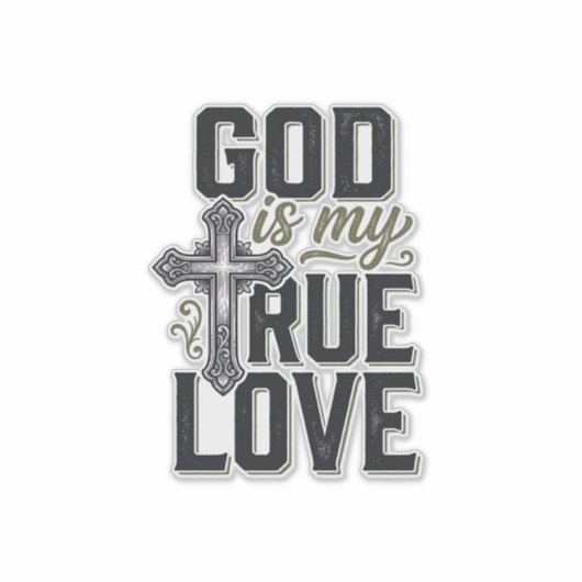 Christelijk Kruis God Is Mijn Ware Liefde Vector Sticker (Voorkant)