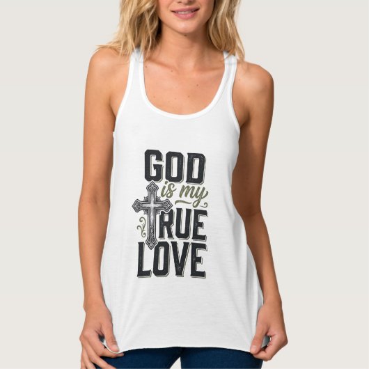 Christelijk Kruis God Is Mijn Ware Liefde Vector Tanktop (Voorkant)