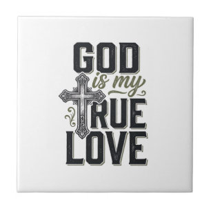 Christelijk Kruis God Is Mijn Ware Liefde Vector Tegeltje