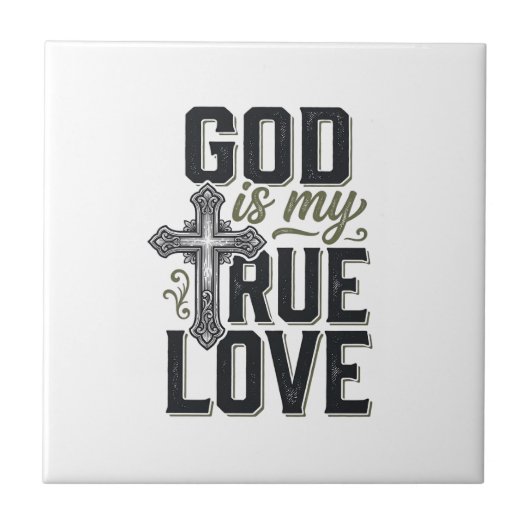 Christelijk Kruis God Is Mijn Ware Liefde Vector Tegeltje (Voorkant)