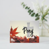 Christelijk kruis, herfst rode bladeren briefkaart (Staand voorkant)