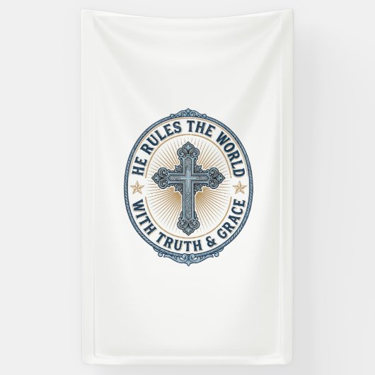 Christelijk Kruis Hij Heerst Over De Wereld Spandoek (Verticaal)