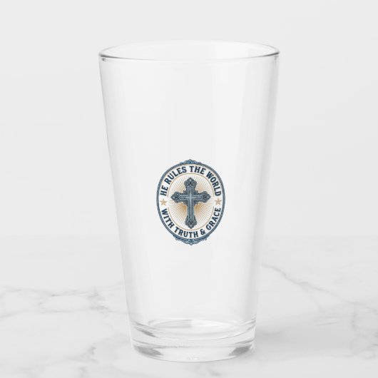 Christelijk Kruis Hij Regeert de Wereld Glas (Voorkant)