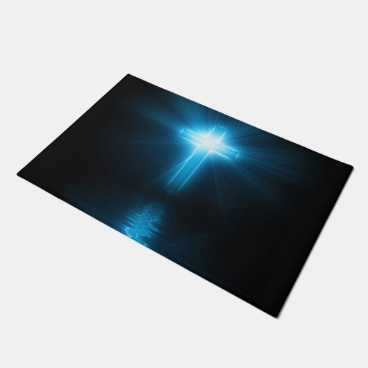 Christelijk Kruis in Blauw Lichte Vloermat Deurmat (Schuin)