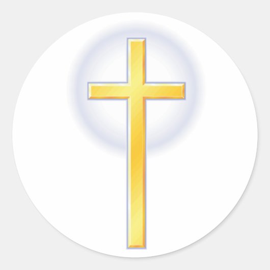 Christelijk kruis in geel ronde sticker (Voorkant)