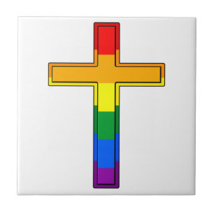 Christelijk kruis in kleuren van de Gay Pride-vlag Tegeltje