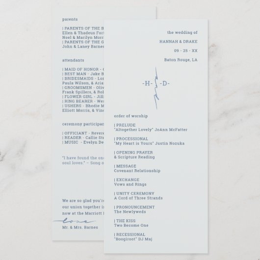 Christelijk Kruis | Initiële Huwelijksceremonie va Programmakaart (Voorkant / Achterkant)