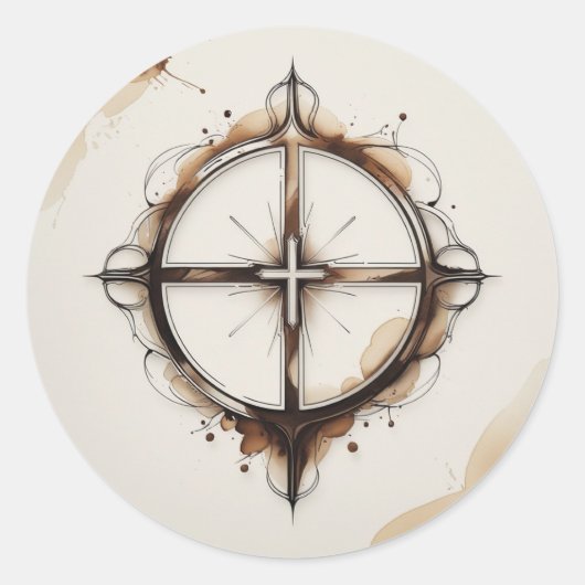 Christelijk Kruis Kompas Sticker (Voorkant)