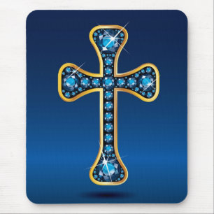 Christelijk kruis met "Aquamarine" stones Muismat