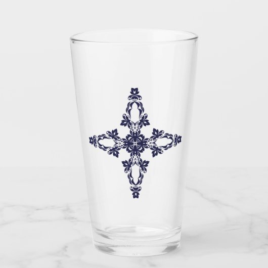 Christelijk kruis met blauw Ornament Glas (Voorkant)