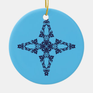 Christelijk kruis met blauwe versiering keramisch ornament