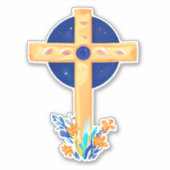 Christelijk Kruis met Bloemen Sticker (Voorkant)