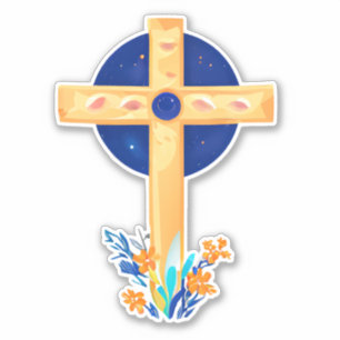 Christelijk Kruis met Bloemen Sticker