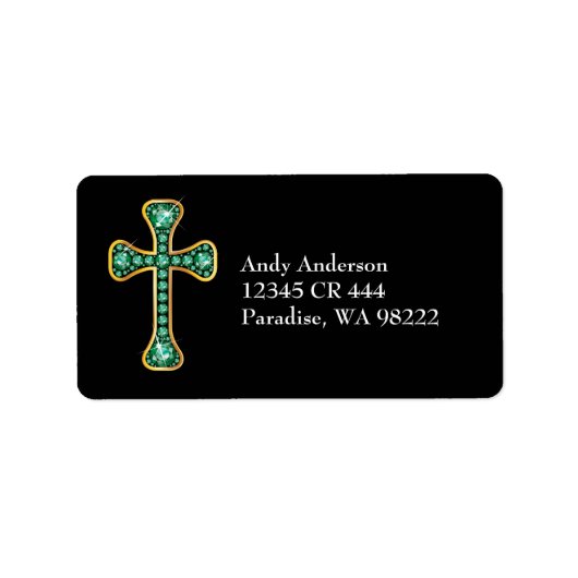 Christelijk kruis met "Emerald" Stones Etiket (Voorkant)