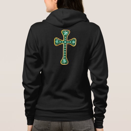 Christelijk kruis met "Emerald" Stones Hoodie (Achterkant)