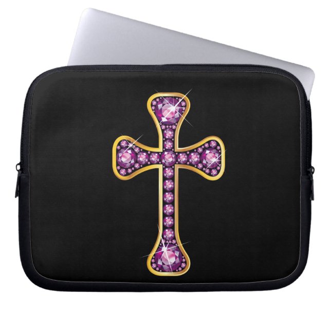 Christelijk kruis met "Garnet"-stenen Laptop Sleeve (Voorkant)
