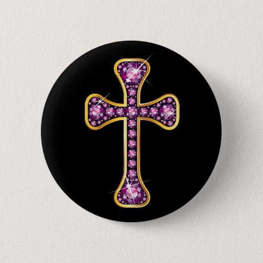 Christelijk kruis met "Garnet"-stenen Ronde Button 5,7 Cm (Voorkant)