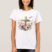 Christelijk kruis met levendige bloemschikken t-shirt (Voorkant)